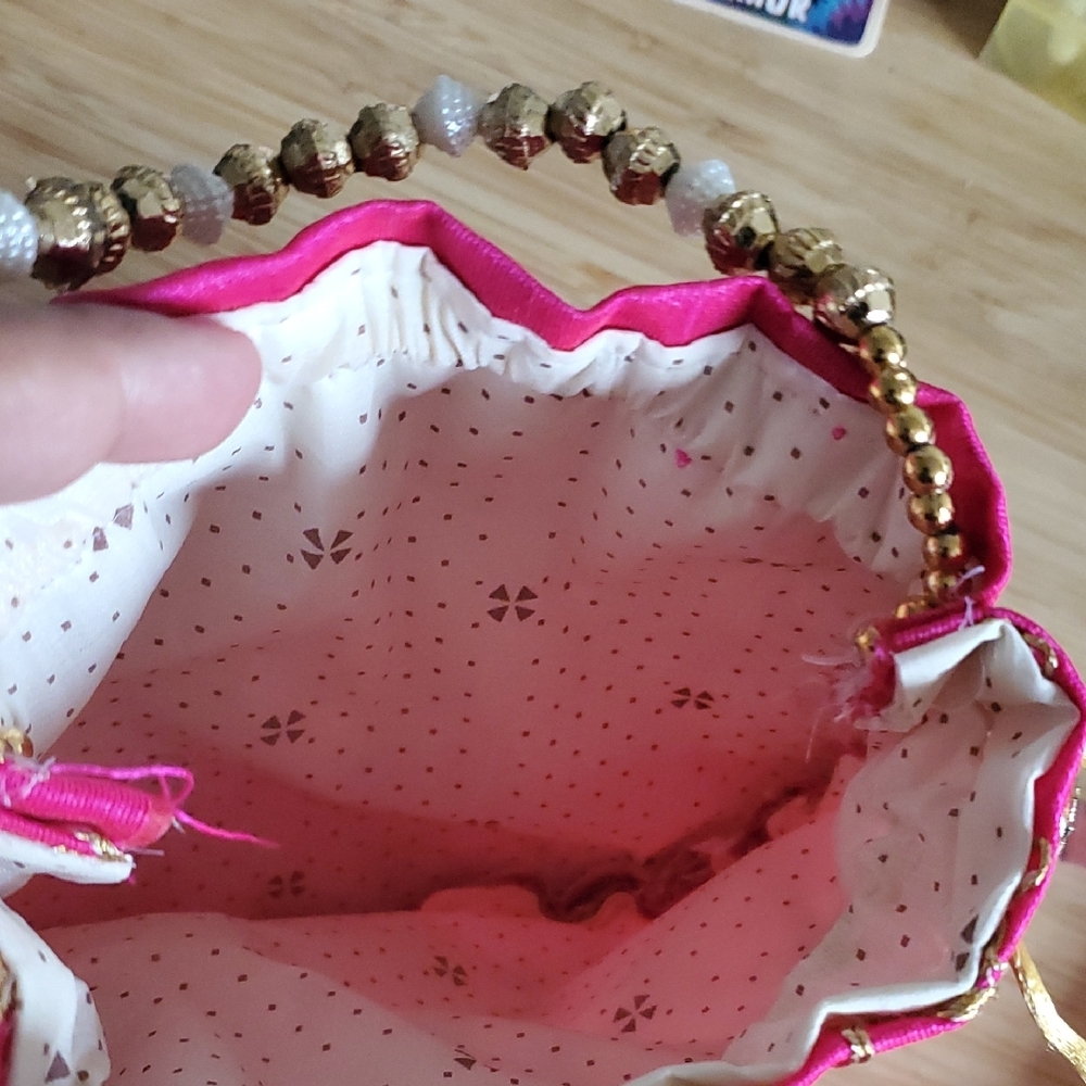 Pink Embroidered Drawstring Wristlet Bag - Picture 5 of 7